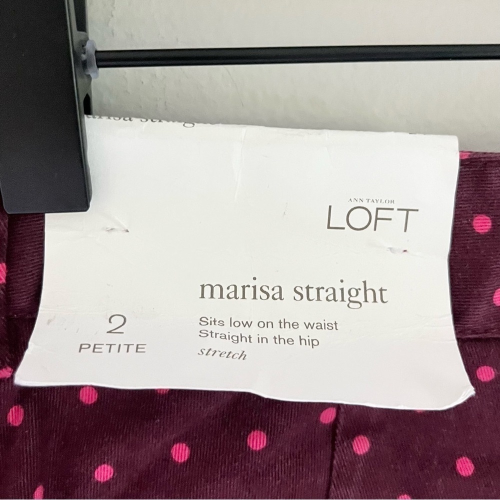 NWT Ann Taylor Loft Marisa Straight Leg Polka Dot Pants Pink Burgundy 2 Petite - Picture 8 of 8